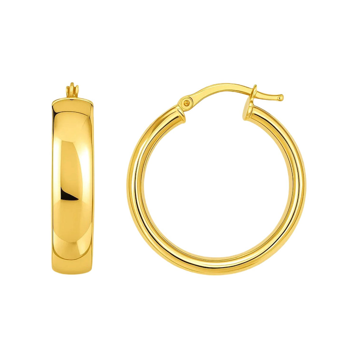 14K Yellow Gold Wedding Band Hoop Earrings – 6x25mm