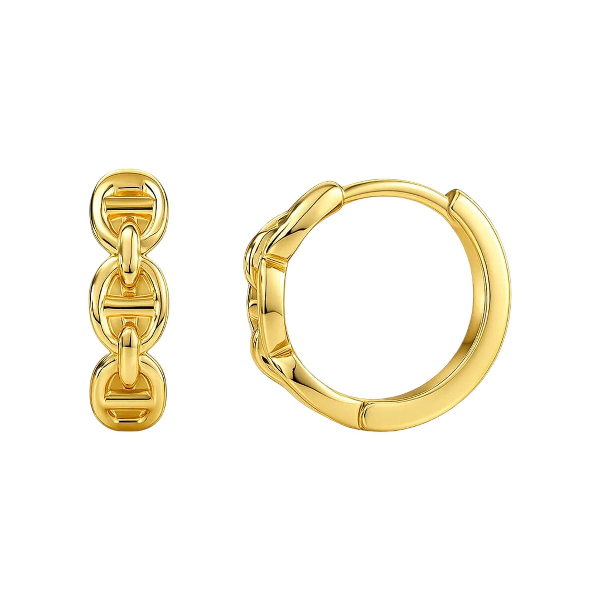 14K Yellow Gold Oval Mariner Huggie Earrings