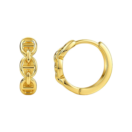 14K Yellow Gold Oval Mariner Huggie Earrings