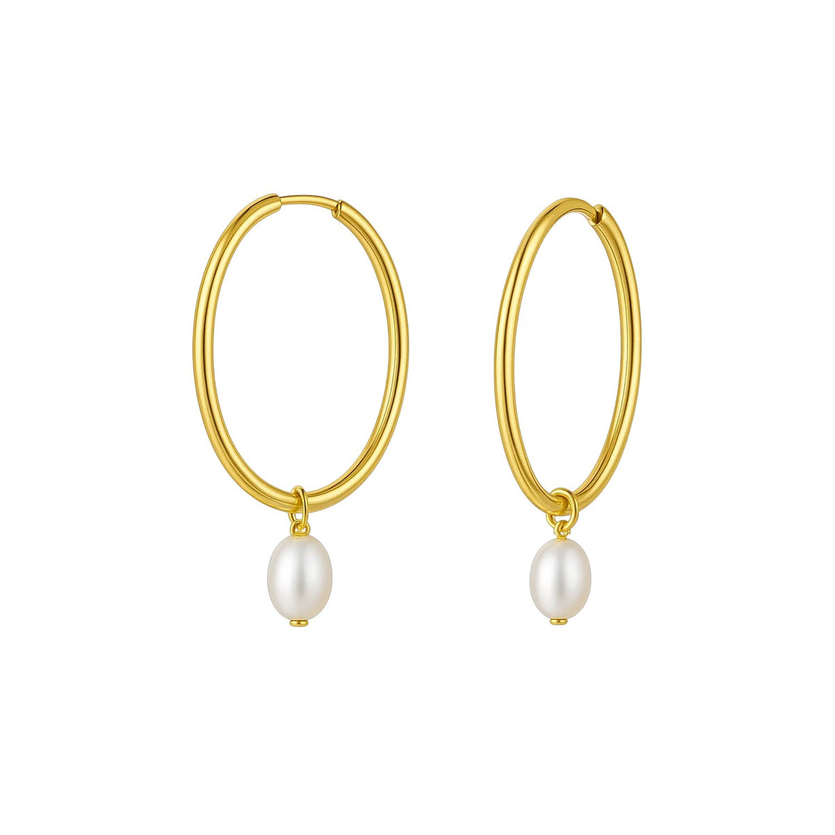 14K Yellow Gold Pearl Drop Oval Earrings