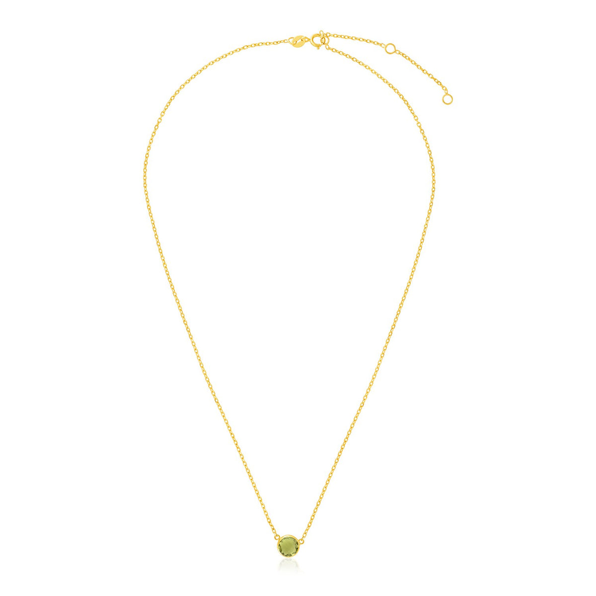 14K Yellow Gold Round Peridot Necklace – 17 Inch