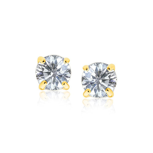 14K Yellow Gold 8mm Round CZ Stud Earrings