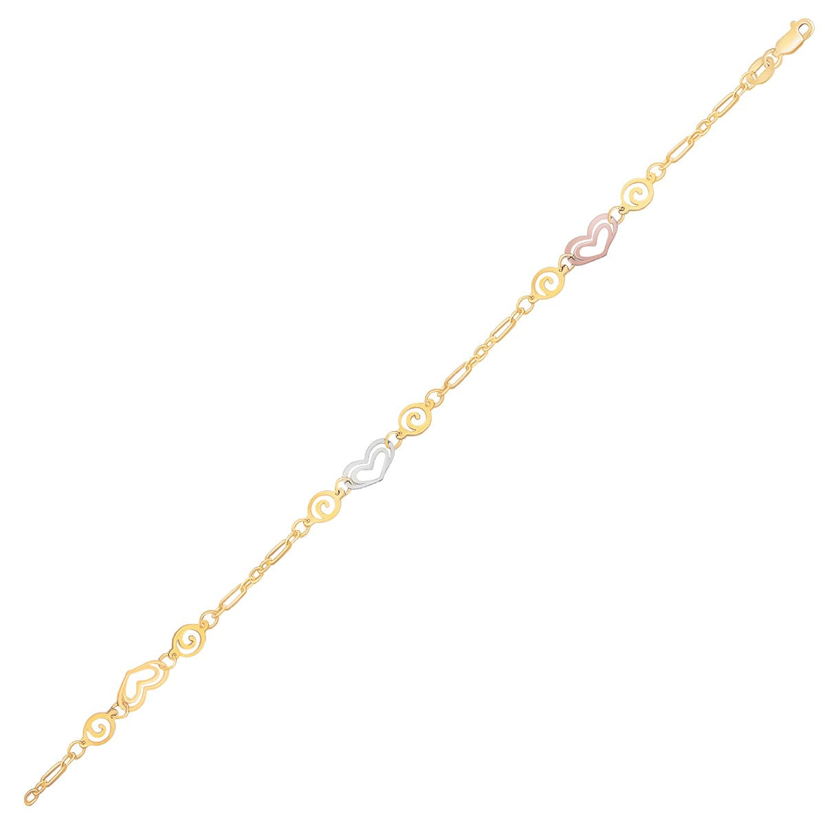 14K Tri-Color Gold Heart Station Anklet