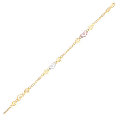 14K Tri-Color Gold Heart Station Anklet