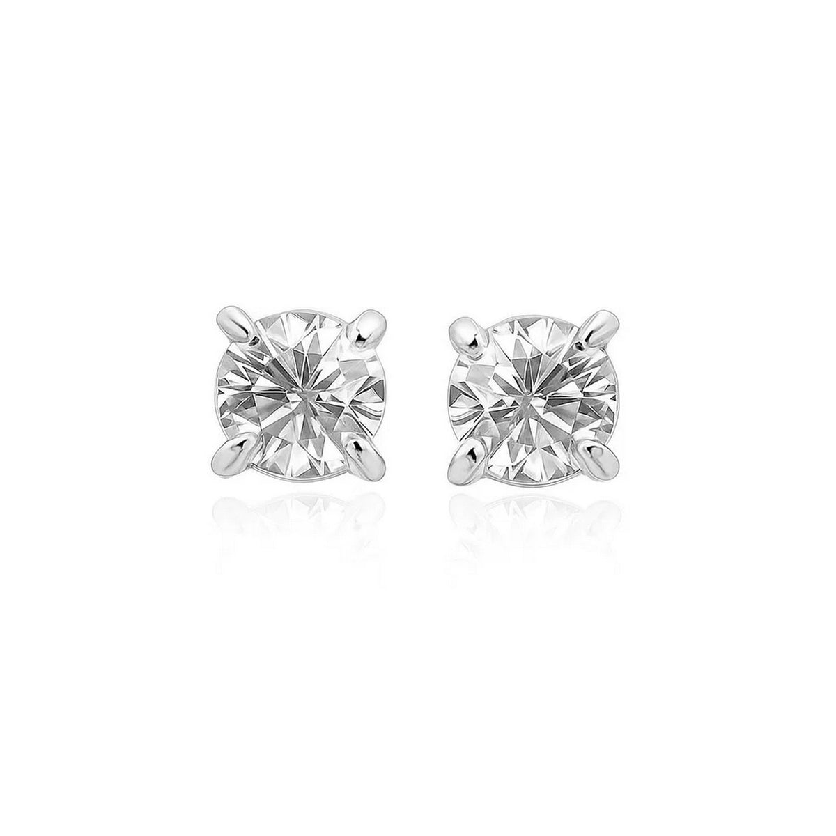 14K White Gold 6mm Faceted CZ Stud Earrings