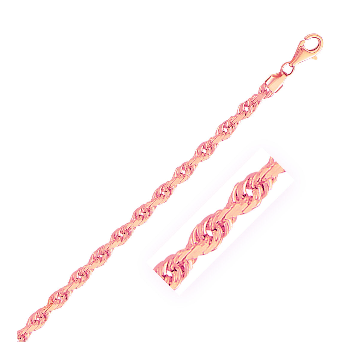 14K Rose Gold Diamond-Cut Rope Bracelet – 4.00mm
