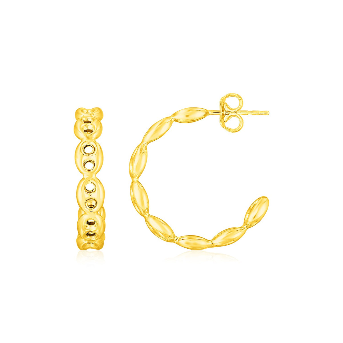 14K Yellow Gold Mariner Chain Hoop Earrings
