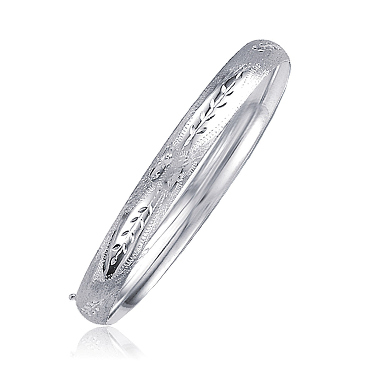 14K White Gold Floral-Cut Bangle – 6.00mm