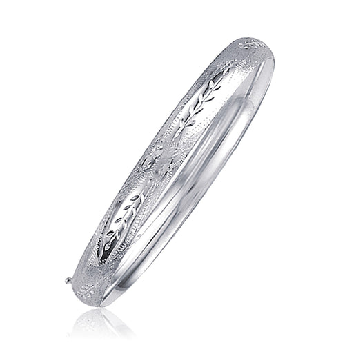 14K White Gold Floral-Cut Bangle – 6.00mm