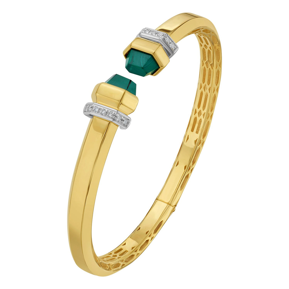 14K Yellow Gold Green Pyramid Art Deco Diamond Cuff – 10.70mm