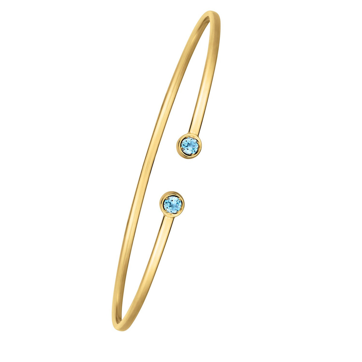 14K Yellow Gold Blue Topaz Open Cuff Bangle – 2.00mm