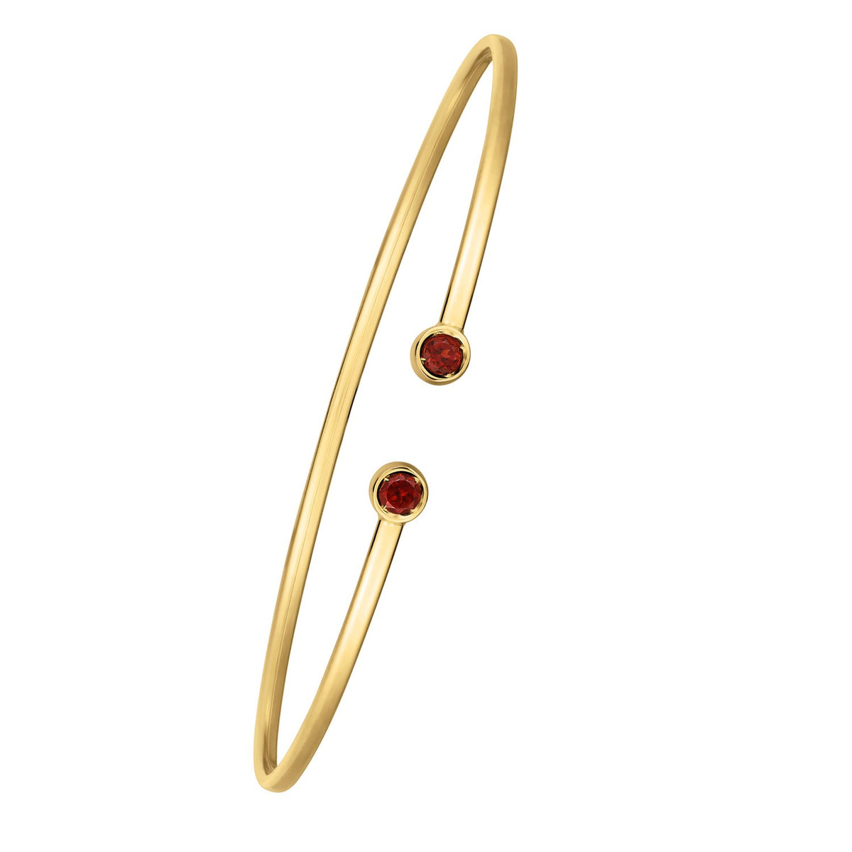 14K Yellow Gold Garnet Open Cuff Bangle – 2.00mm