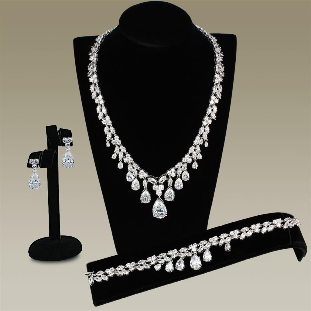 Rhodium Brass Jewelry Sets with AAA Grade CZ in Clear