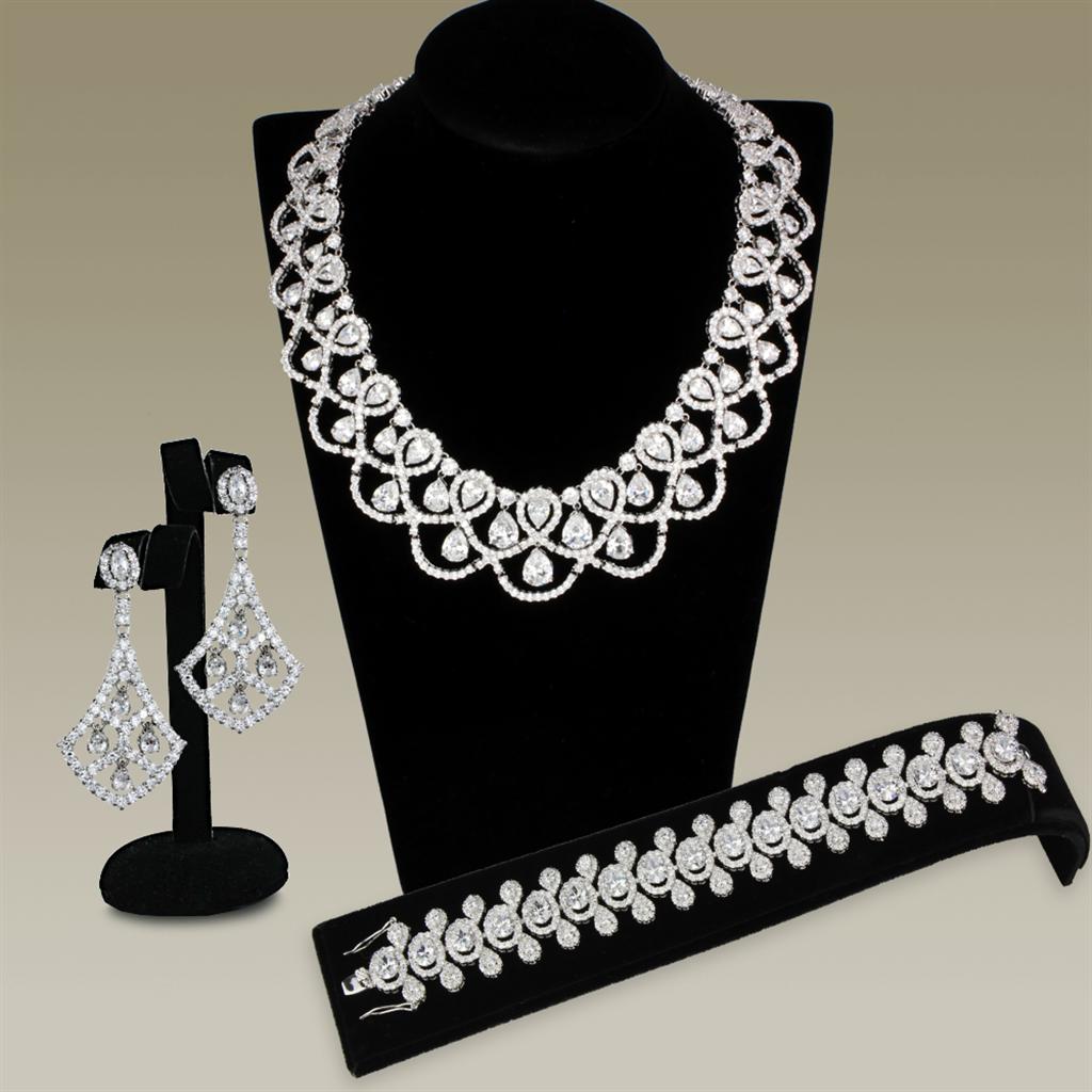 Rhodium Brass Jewelry Sets with AAA Grade CZ in Clear