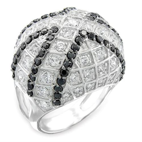 Rhodium + Ruthenium 925 Sterling Silver Ring with AAA Grade CZ in Jet