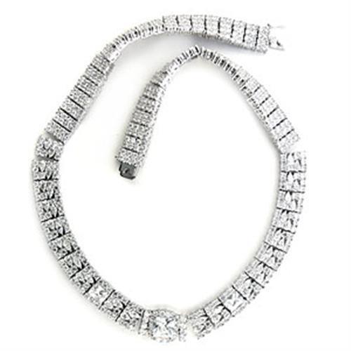 Rhodium Brass Necklace with AAA Grade CZ in Clear