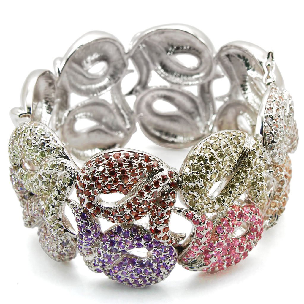 Rhodium Brass Bangle with AAA Grade CZ in Multi Color