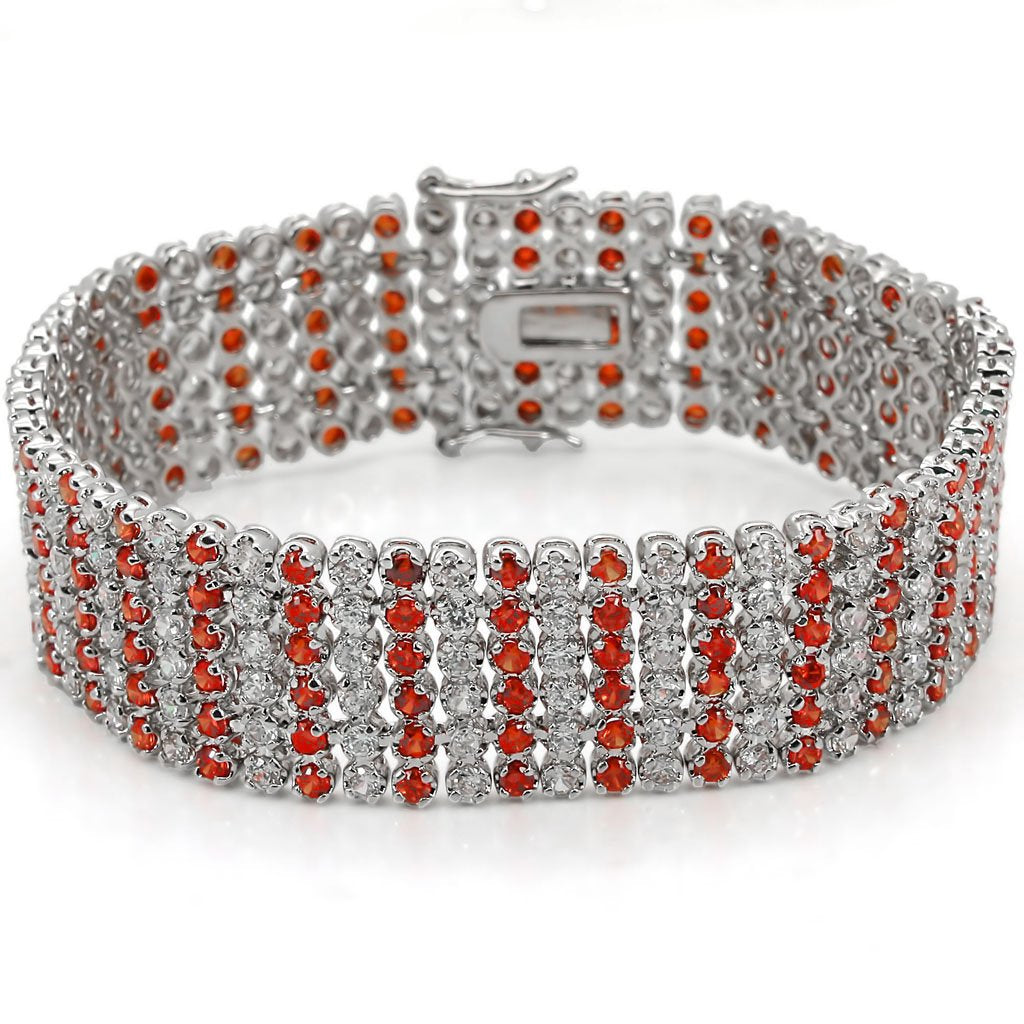 Rhodium Brass Bracelet with AAA Grade CZ in Orange