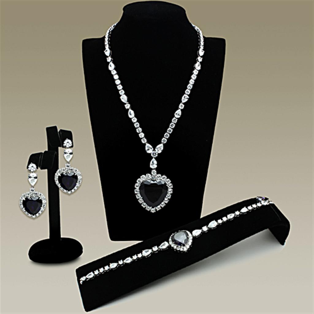 Rhodium Brass Jewelry Sets with AAA Grade CZ in Amethyst