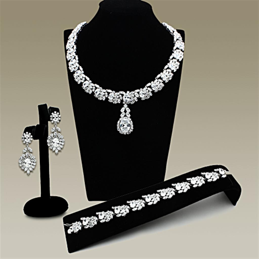 Rhodium Brass Jewelry Sets with AAA Grade CZ in Clear