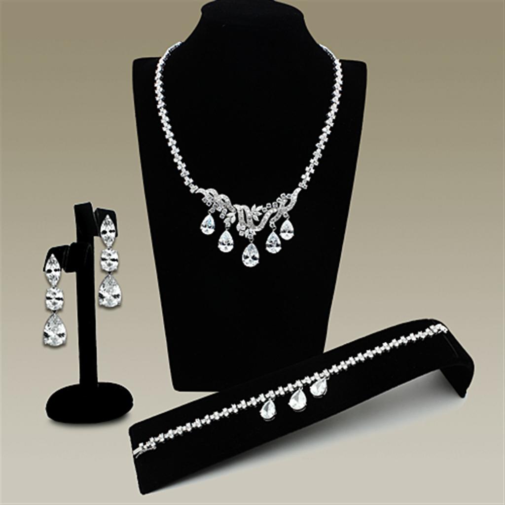 Rhodium Brass Jewelry Sets with AAA Grade CZ in Clear