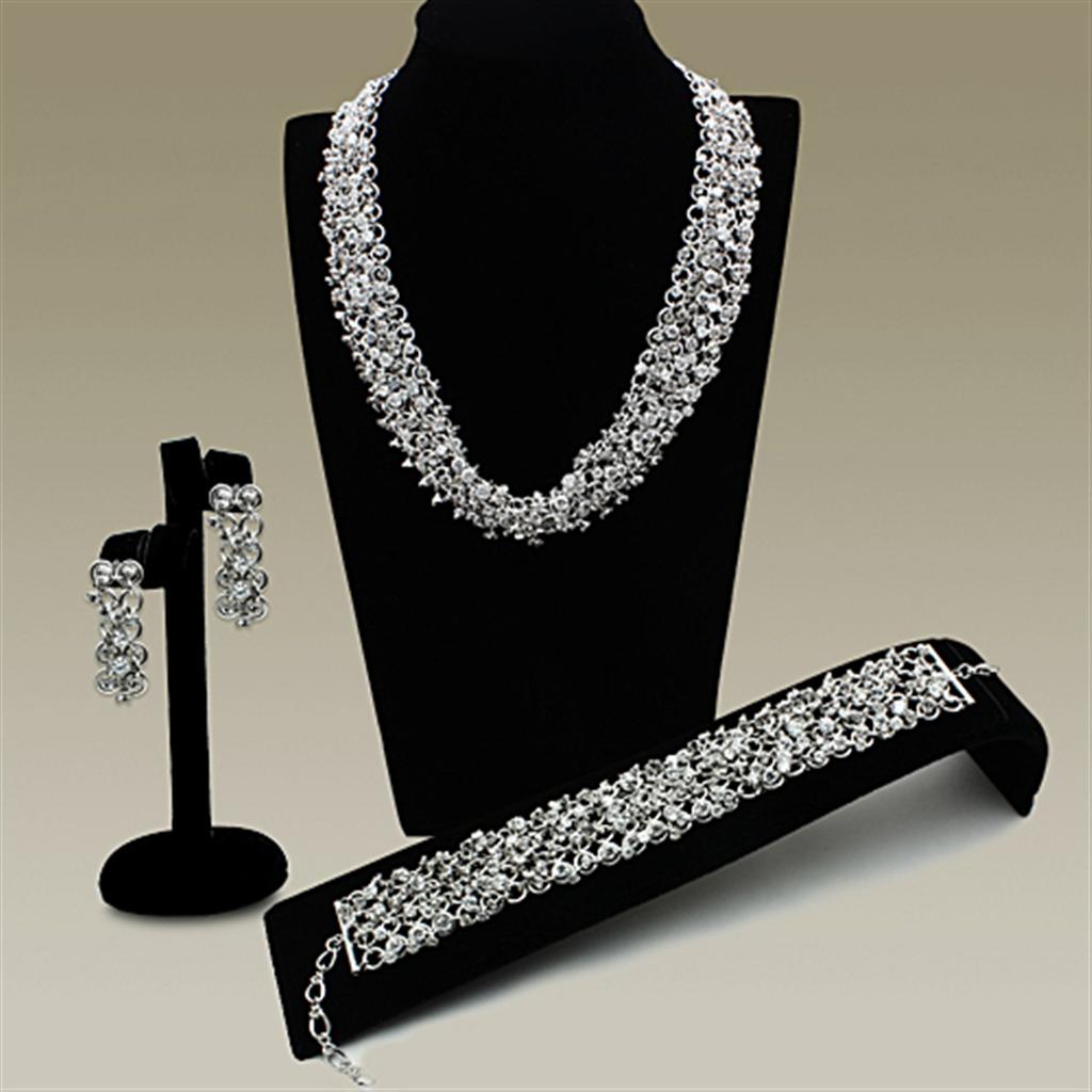 Rhodium Brass Jewelry Sets with AAA Grade CZ in Clear