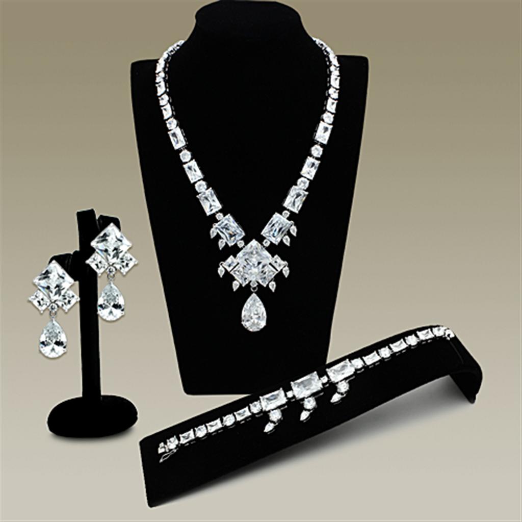 Rhodium Brass Jewelry Sets with AAA Grade CZ in Clear