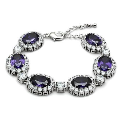 Rhodium Brass Bracelet with AAA Grade CZ in Amethyst