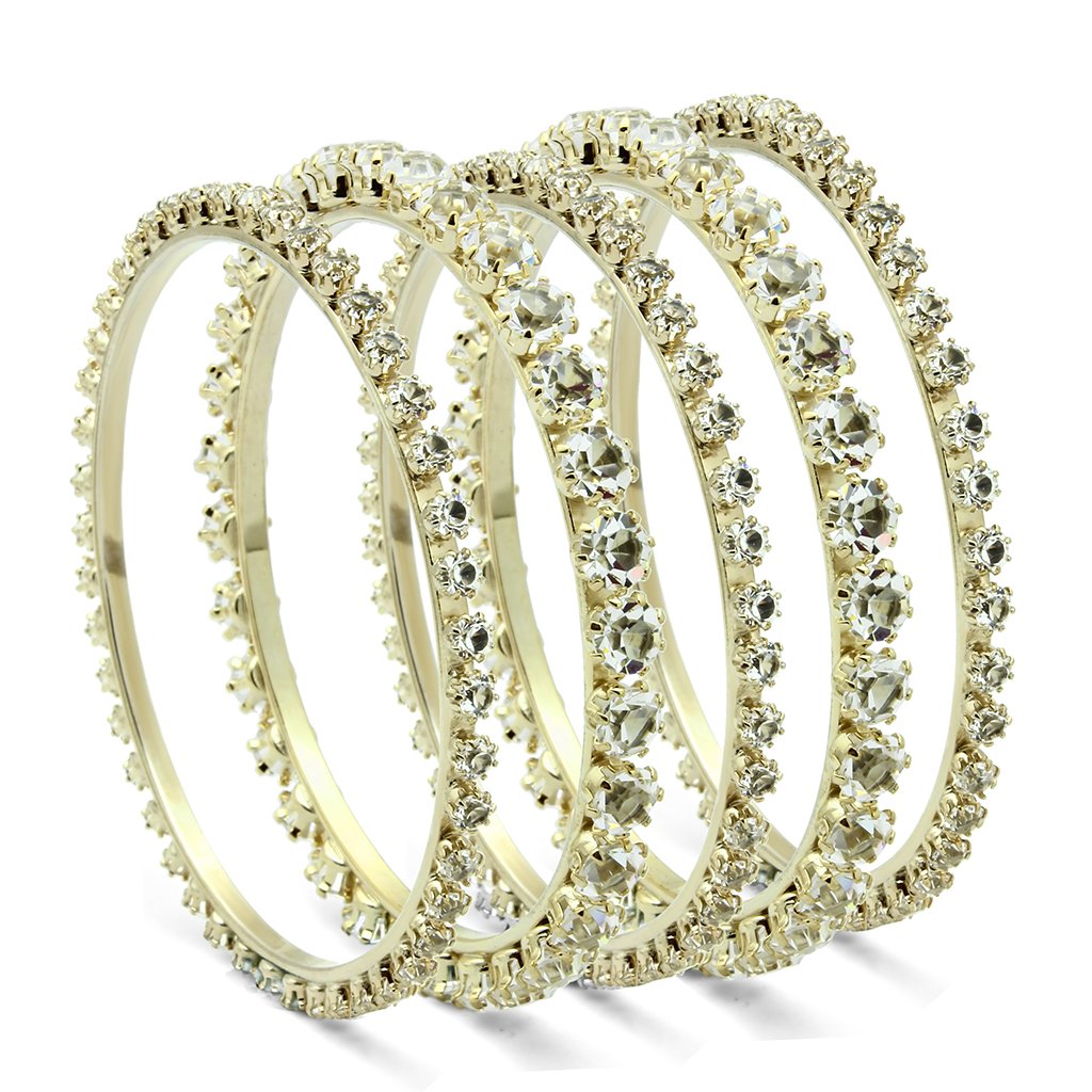Gold Brass Bangle with Top Grade Crystal in Clear