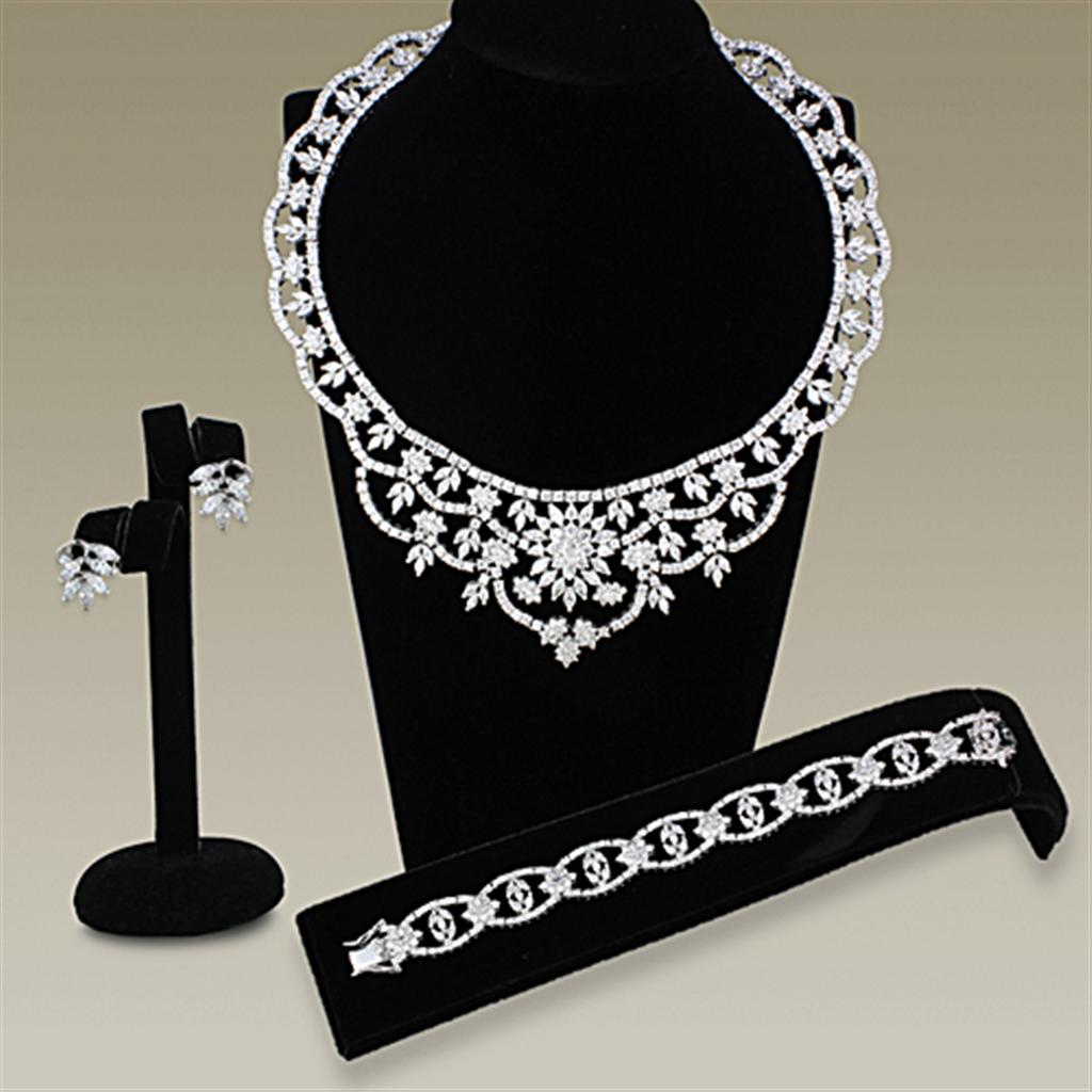 Rhodium Brass Jewelry Sets with AAA Grade CZ in Clear