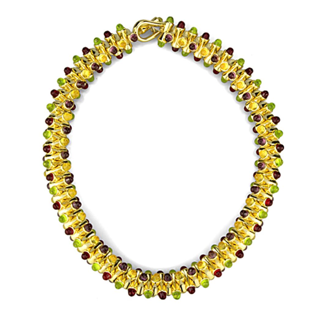 Gold Brass Necklace with Synthetic in Multi Color