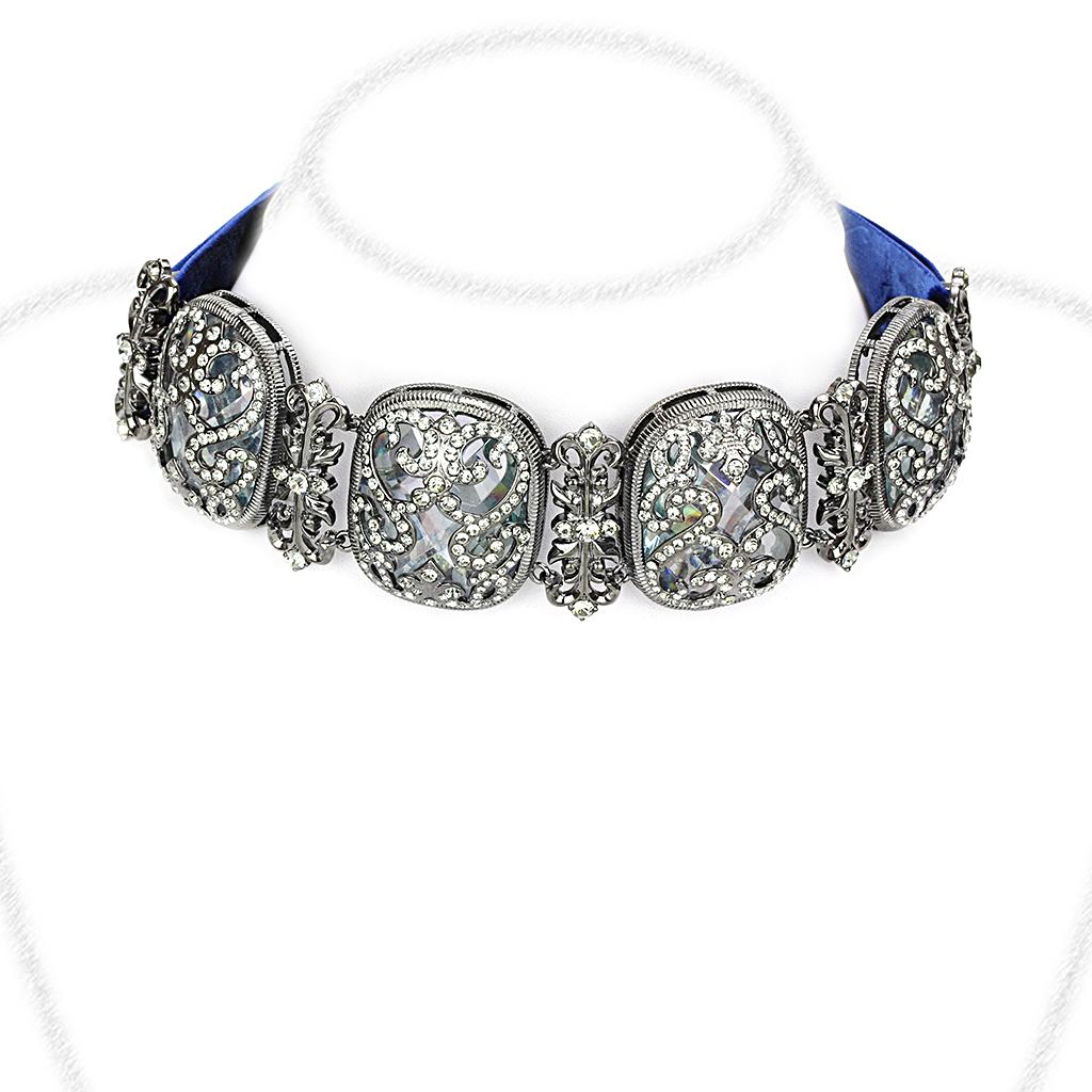 TIN Cobalt Black Brass Necklace with AAA Grade CZ in Clear