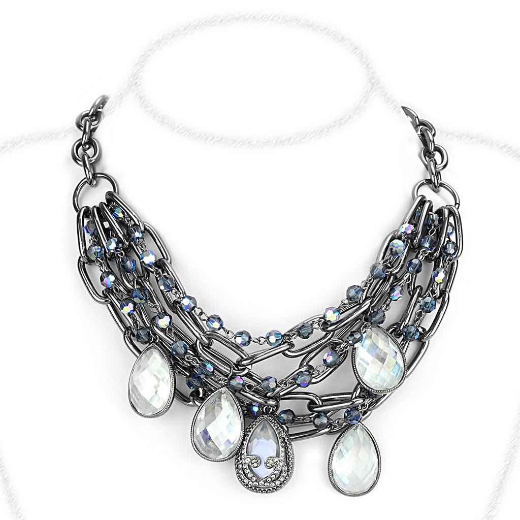 TIN Cobalt Black Brass Necklace with AAA Grade CZ in Clear
