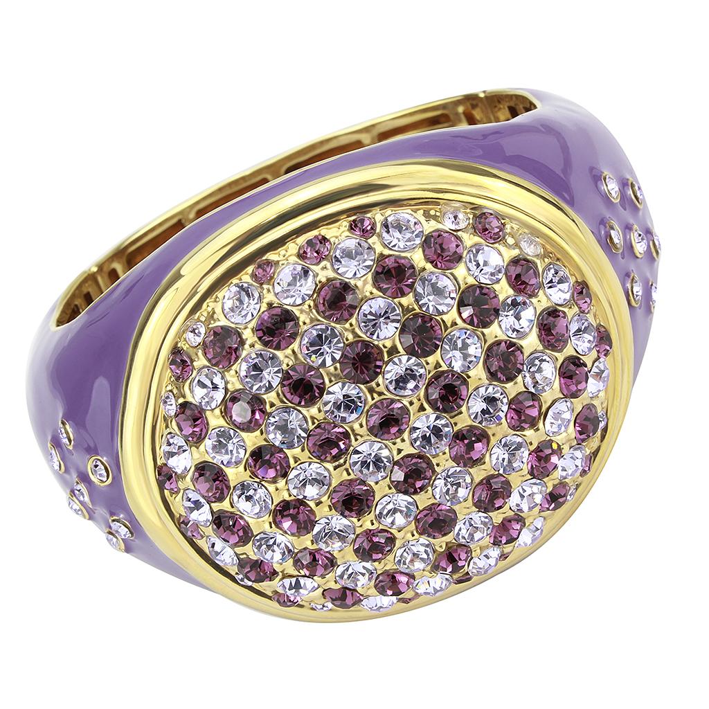 Gold Brass Bangle with Top Grade Crystal in Amethyst
