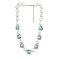 Gold Brass Necklace with Synthetic Synthetic Glass in Sea Blue