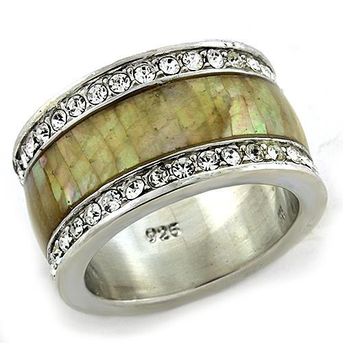Rhodium 925 Sterling Silver Ring with Precious Stone Conch in Multi Color