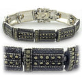 Antique Tone 925 Sterling Silver Bracelet with Semi-Precious Marcasite in Jet