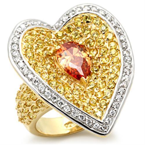 Gold+Rhodium 925 Sterling Silver Ring with AAA Grade CZ in Champagne