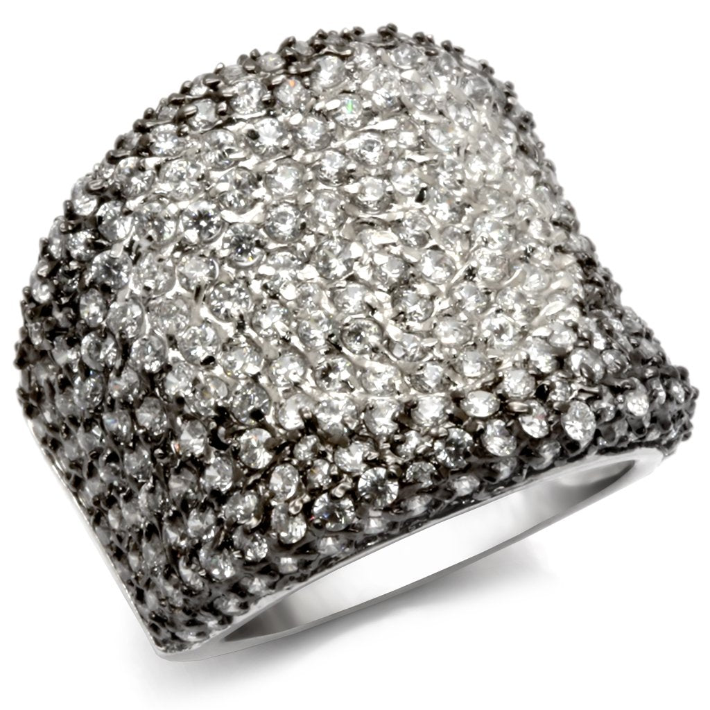 Rhodium + Ruthenium 925 Sterling Silver Ring with AAA Grade CZ in Jet