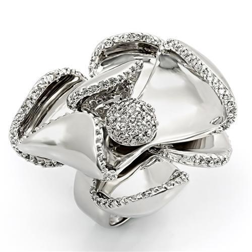 Rhodium 925 Sterling Silver Ring with AAA Grade CZ in Clear
