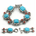Antique Tone 925 Sterling Silver Bracelet with Semi-Precious Turquoise in Turquoise