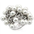 Rhodium 925 Sterling Silver Ring with Synthetic Pearl in White