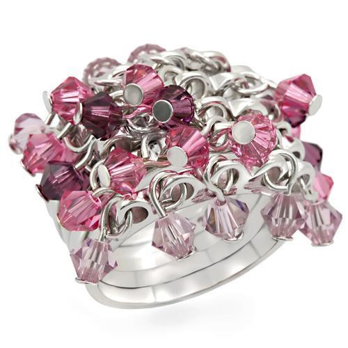 Rhodium 925 Sterling Silver Ring with Top Grade Crystal in Multi Color