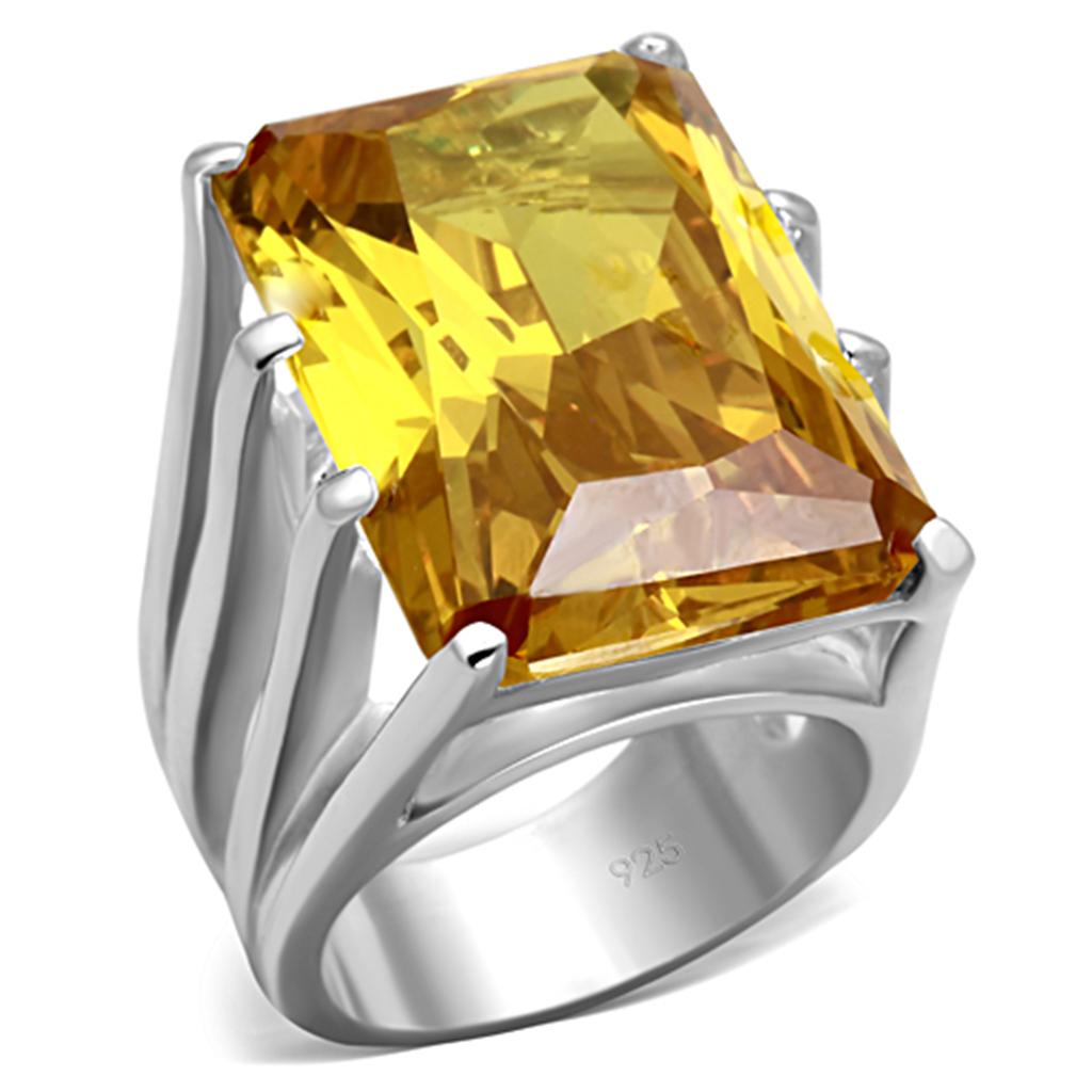Silver 925 Sterling Silver Ring with AAA Grade CZ in Topaz