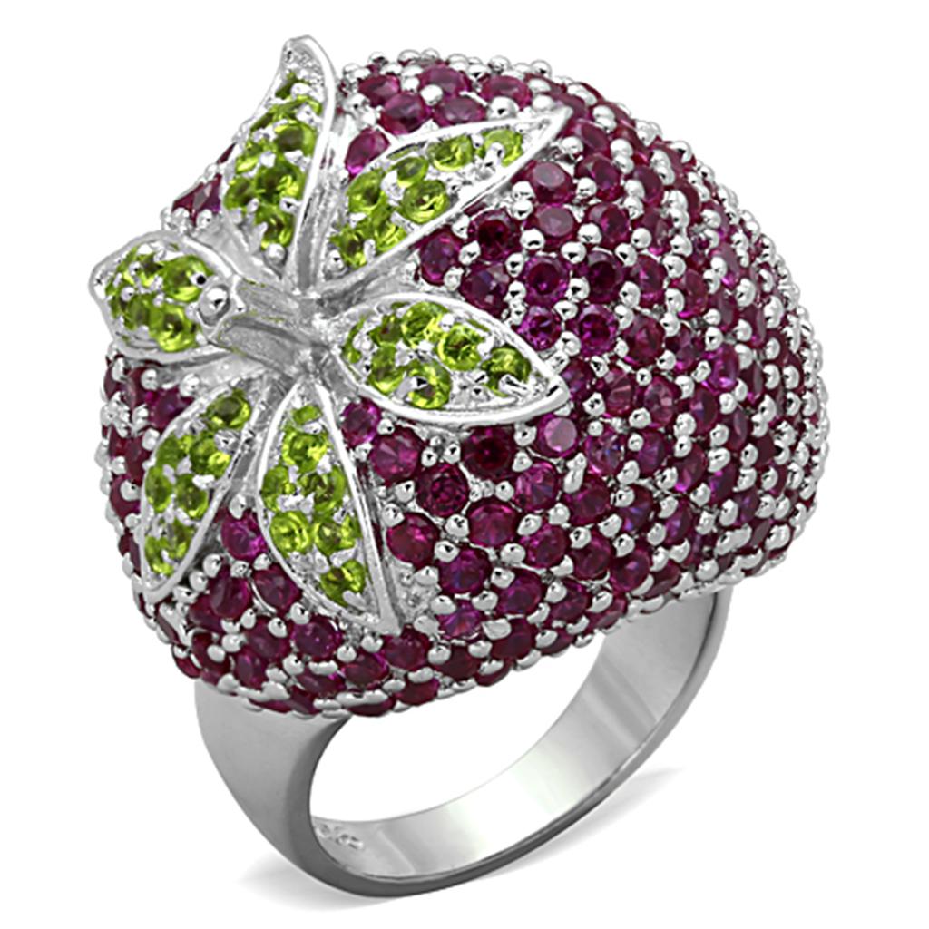 Rhodium 925 Sterling Silver Ring with AAA Grade CZ in Multi Color