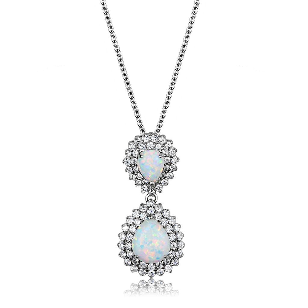 Rhodium 925 Sterling Silver Chain Pendant with Semi-Precious in Aurora Borealis (Rainbow Effect)