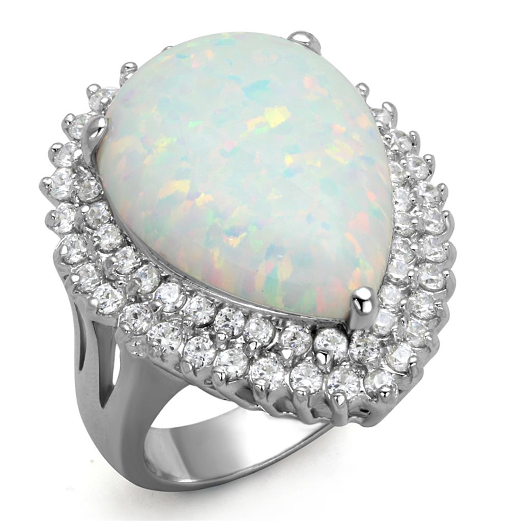 Rhodium 925 Sterling Silver Ring with Semi-Precious in Aurora Borealis (Rainbow Effect)
