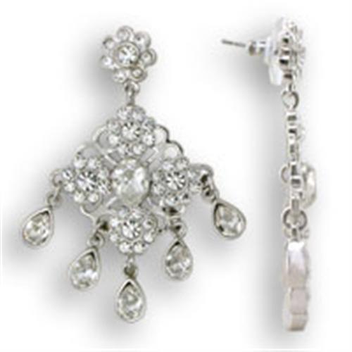 Rhodium 925 Sterling Silver Earrings with Top Grade Crystal in Clear