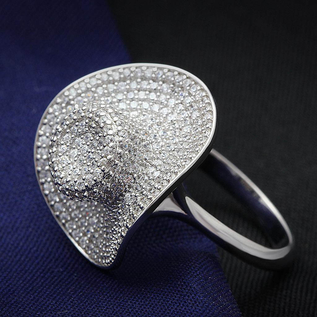 Rhodium 925 Sterling Silver Ring with AAA Grade CZ in Clear