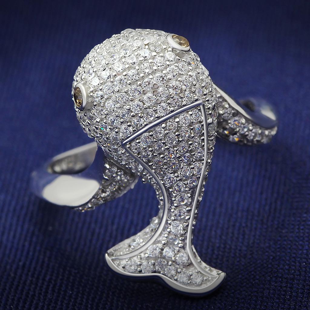 Rhodium 925 Sterling Silver Ring with AAA Grade CZ in Brown